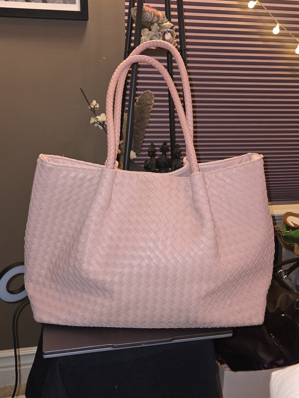Lulu Dharma Blush Pink Woven Vegan Leather Tote Bag Carryall-Excellent Condition